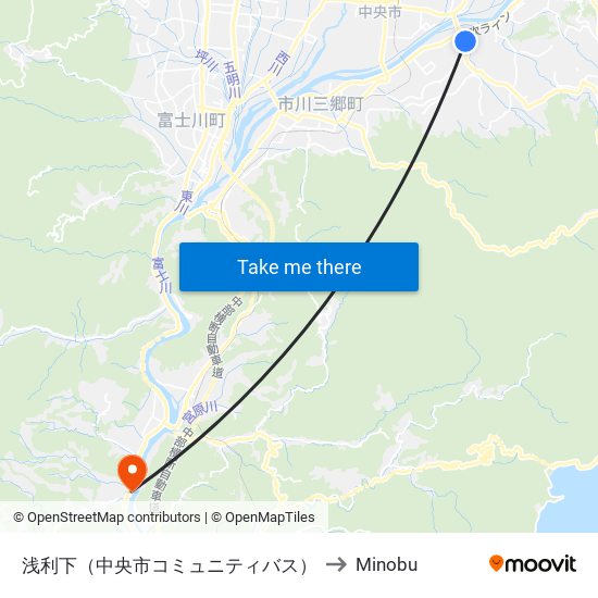 浅利下（中央市コミュニティバス） to Minobu map