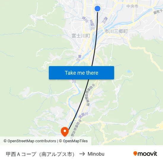 甲西Ａコープ（南アルプス市） to Minobu map