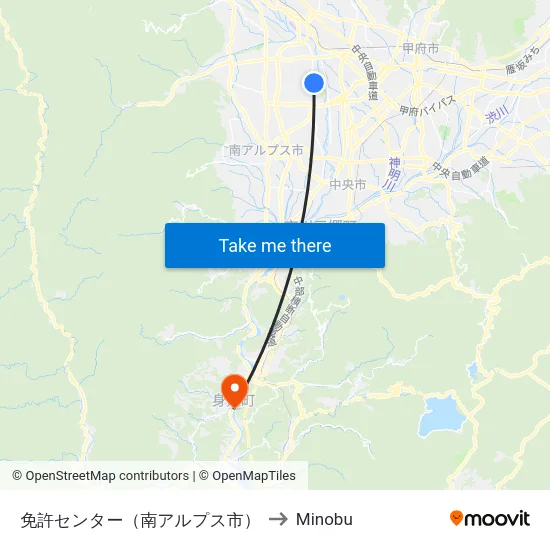 免許センター（南アルプス市） to Minobu map