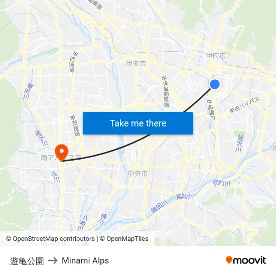 Yugiko Park to Minami Alps map