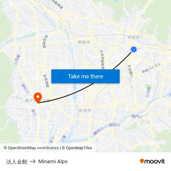 Corporate Association Hall to Minami Alps map