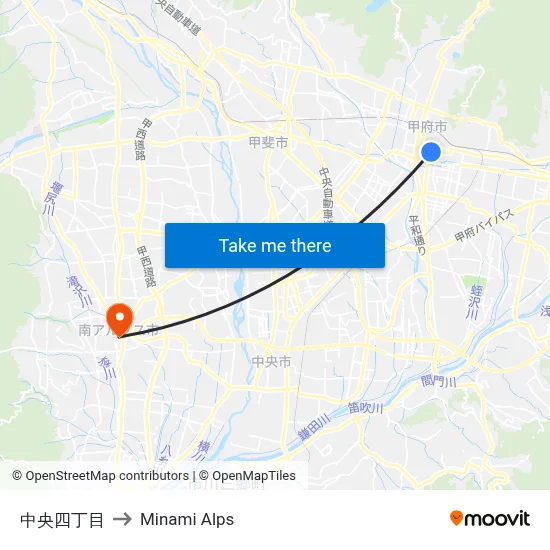 Chuo 4-Chome to Minami Alps map