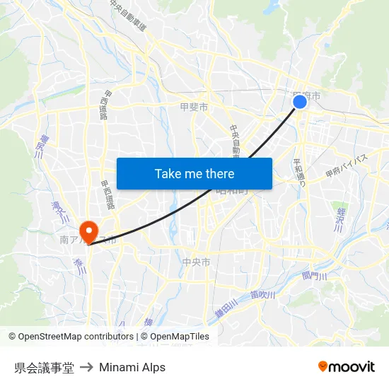Prefectural Assembly Hall to Minami Alps map
