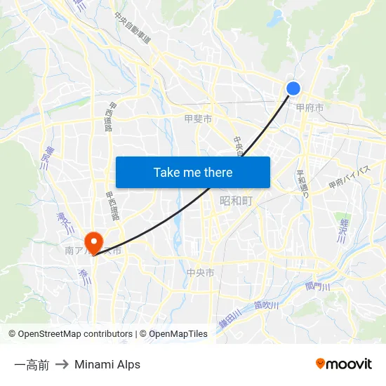 Ichiko-mae to Minami Alps map