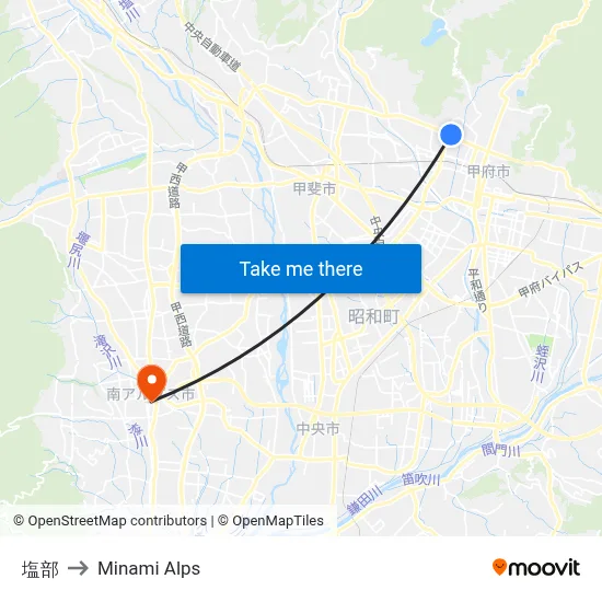 Shiobe to Minami Alps map