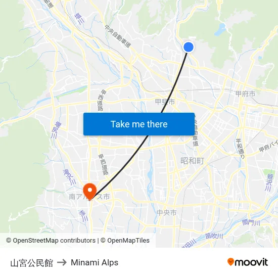 Yamamiya Community Center to Minami Alps map