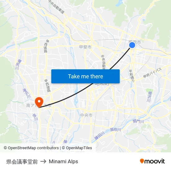 Prefectural Assembly Hall to Minami Alps map