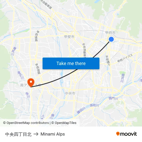 Chuo 4-chome North to Minami Alps map