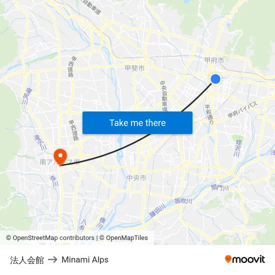 Corporate Association Hall to Minami Alps map
