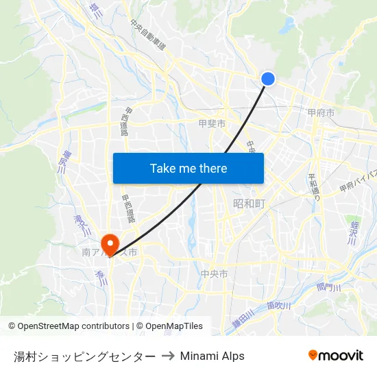 Yumura Shopping Center to Minami Alps map