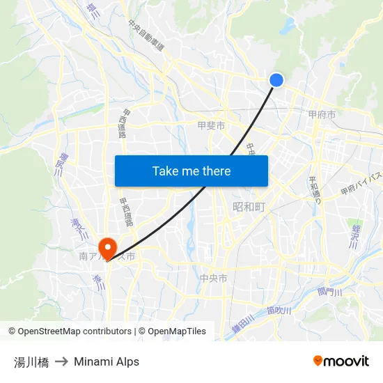 Yukawa Bridge to Minami Alps map
