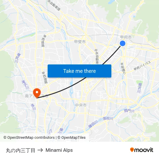 Marunouchi 3-Chome to Minami Alps map
