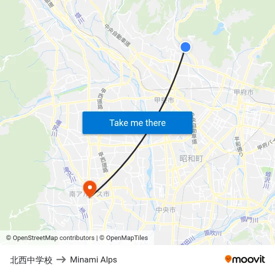 Hokusei Junior High School to Minami Alps map