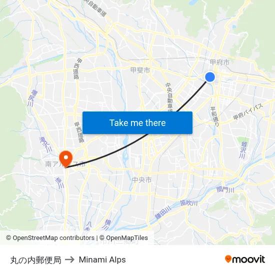 Marunouchi Post Office to Minami Alps map