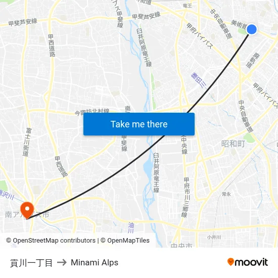 Mitsukawacho 1-chome to Minami Alps map