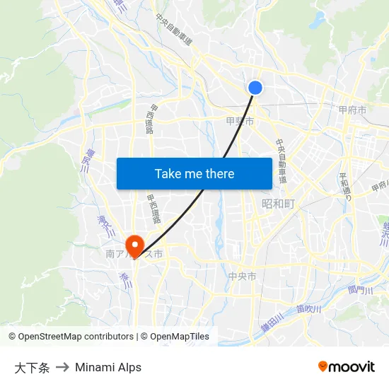 Oshimojo to Minami Alps map