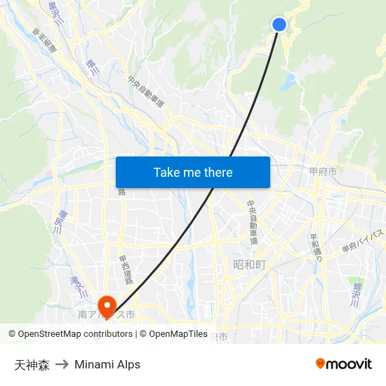 Tenjinmori to Minami Alps map