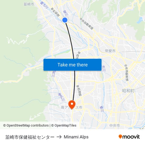韮崎市保健福祉センター to Minami Alps map