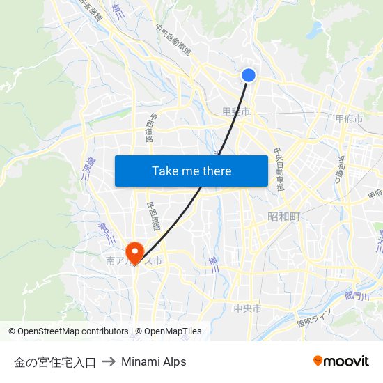 金の宮住宅入口 to Minami Alps map