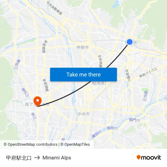 Kofu Station North Exit to Minami Alps map
