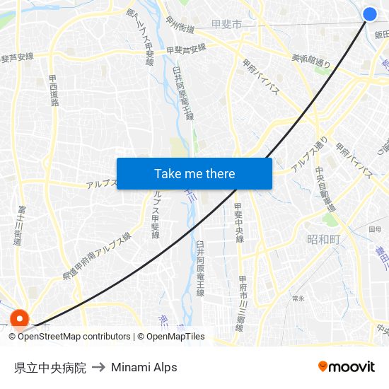 県立中央病院 to Minami Alps map