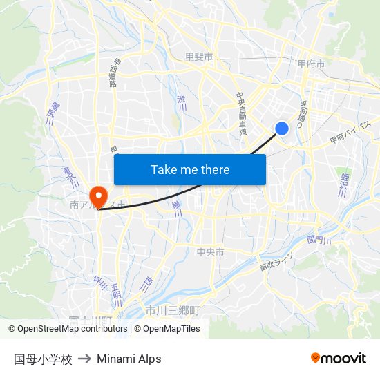 国母小学校 to Minami Alps map