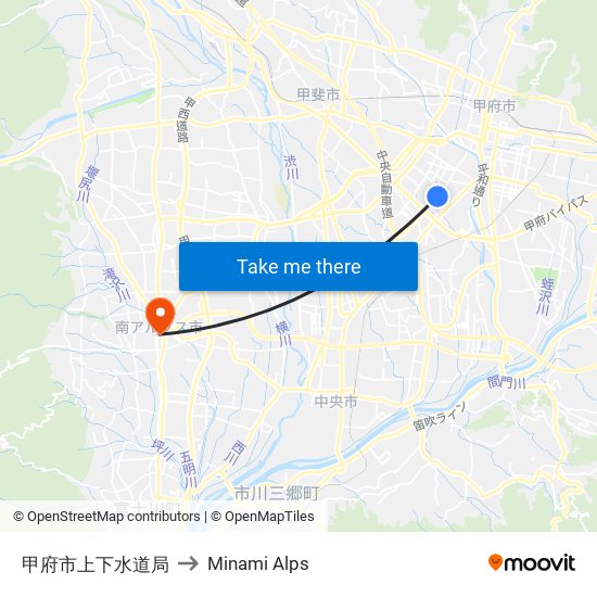 甲府市上下水道局 to Minami Alps map