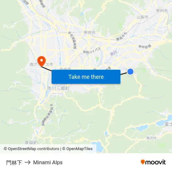 Kadobayashi-shimo to Minami Alps map