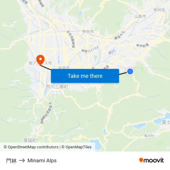 Kadobayashi to Minami Alps map