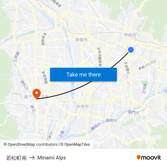 Wakamatsucho South to Minami Alps map