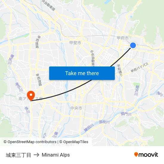 Joto 3-chome to Minami Alps map