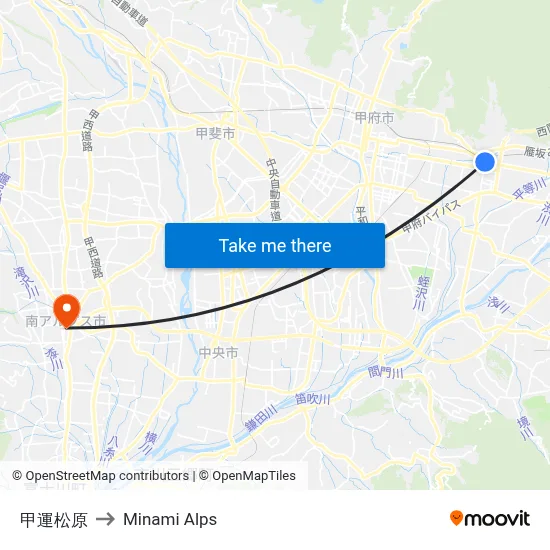 Koun Matsubara to Minami Alps map