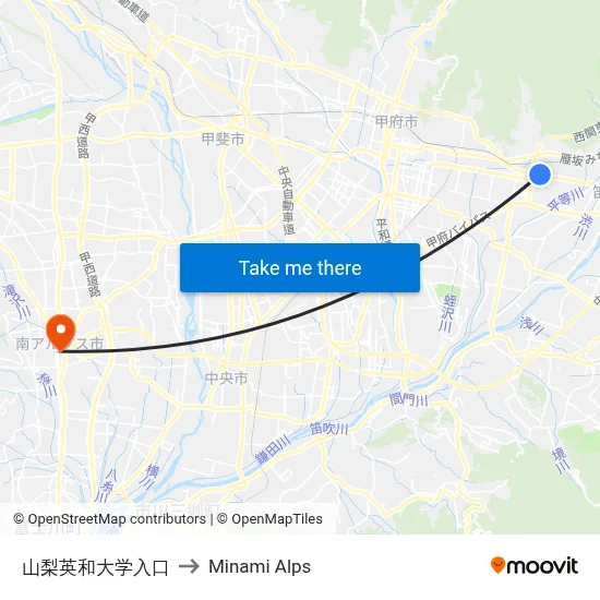 Yamanashi Eiwa University Entrance to Minami Alps map