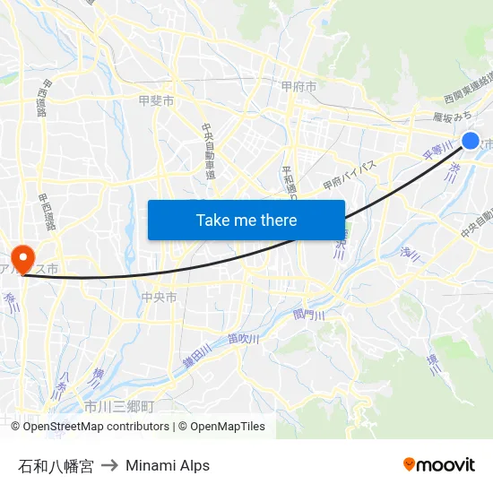 Isawa Hachimangu to Minami Alps map