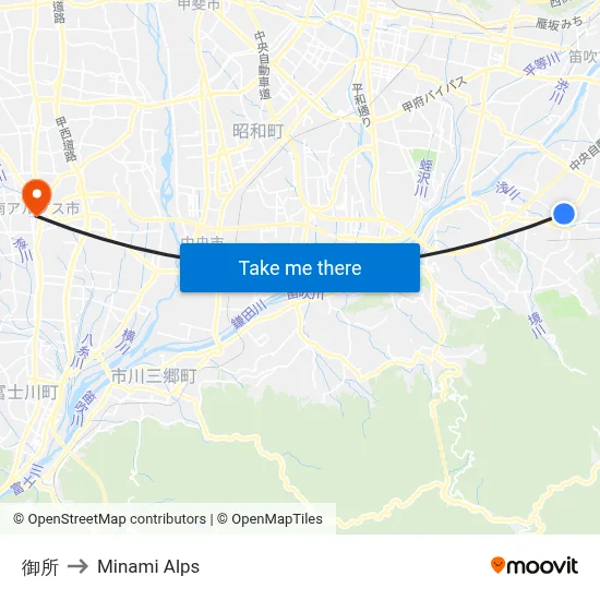Imperial Palace to Minami Alps map