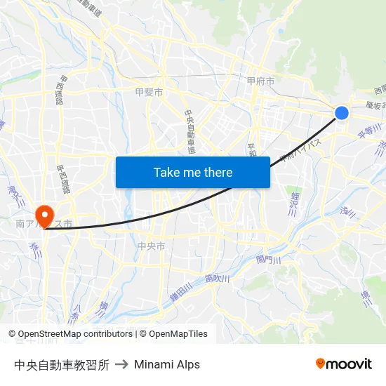 Central Driving School to Minami Alps map