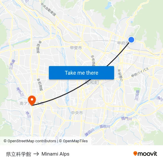 Prefectural Science Museum to Minami Alps map