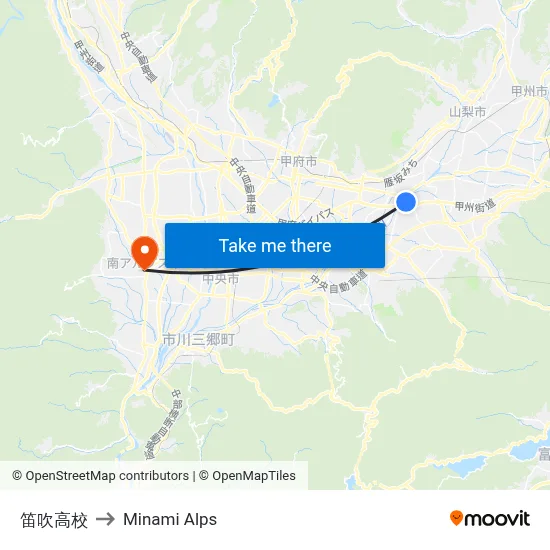Fuefuki High School to Minami Alps map