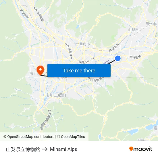 Yamanashi Prefectural Museum to Minami Alps map