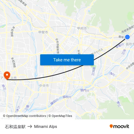 Isawa Onsen Station to Minami Alps map