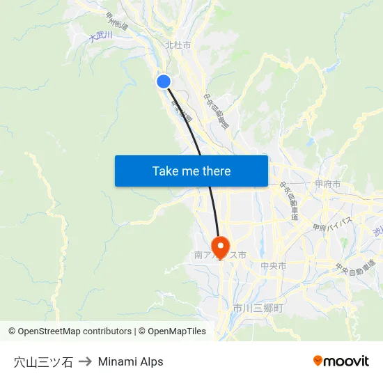 Anayama Mitsuishi to Minami Alps map