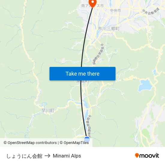 Shonin Hall to Minami Alps map