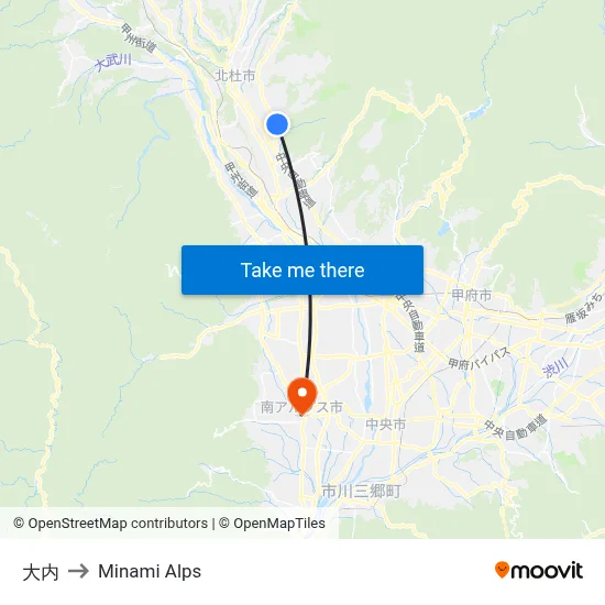 Ouchi to Minami Alps map
