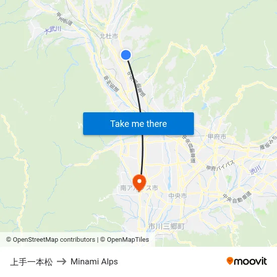 Kamite Ipponmatsu to Minami Alps map