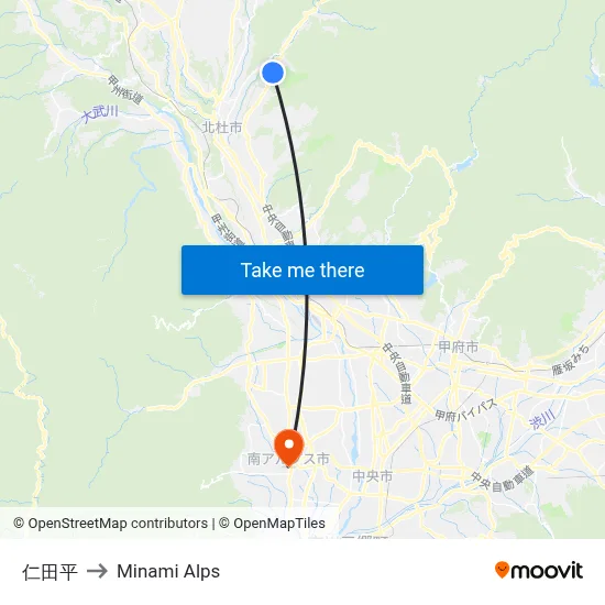 Nitadaira to Minami Alps map