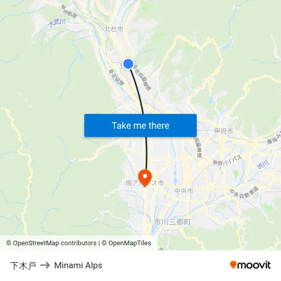 Shimokido to Minami Alps map