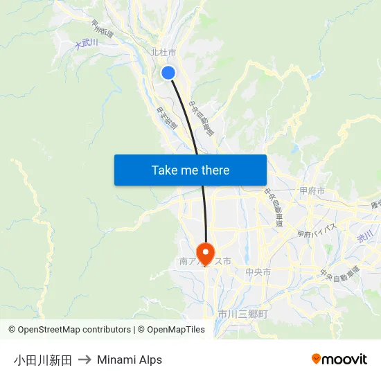 Odagawa Shinden to Minami Alps map