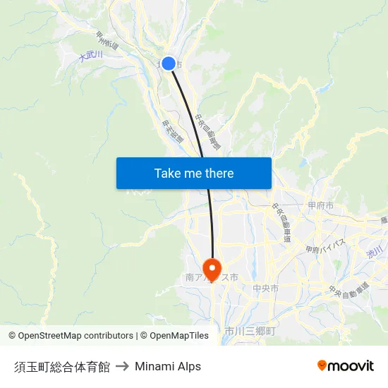 Sutama Town General Gymnasium to Minami Alps map