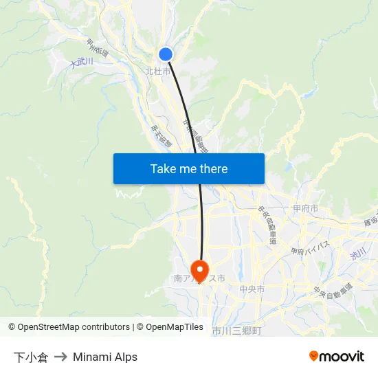 Shimoogura to Minami Alps map
