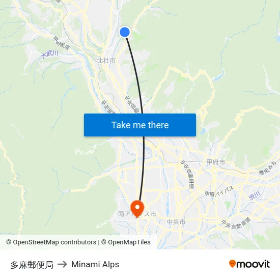 Tama Post Office to Minami Alps map